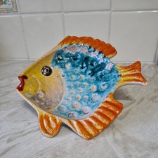 Hand Painted Fish Plate Made In Italy Wall Hanger 9" (22.5cm). Stunning design.