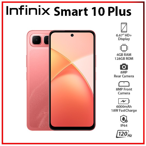 Infinix Smart 10 Plus 4GB+128GB RED Dual SIM Unlocked Android Cell