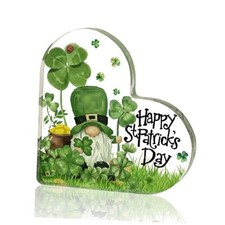 Smile Happy St. Patrick's Day Acrylic Decorative Sign - Heart-Shaped St. Gnome
