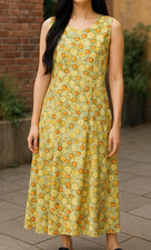 Vintage Talbots Sleeveless Maxi Dress Size 12 Fruit Print Rayon Summer Sundress