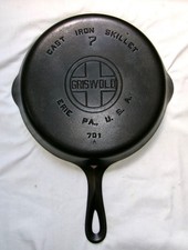 Vintage Griswold No. 7 Cast Iron Skillet 701 A Large Block Logo