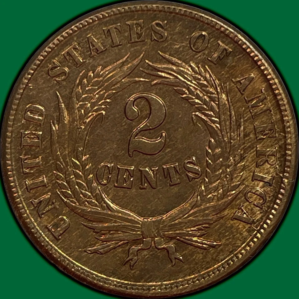 1864 Two Cent Piece Uncirculated UNC Coin, Cleaning #29958 - Image 2 of 3