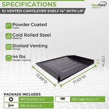 1U Black Vented Cantilever Server Shelf Rack Mount 19 Inch Server Shelf