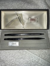 Vtg Cross 3501 Lustrous Chrome Ballpoint Pen Pencil Set Original Box And Papers