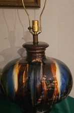 Vtg Mid Century Modern Harvest Gold Brown Ceramic Drip Glaze Table Lamp