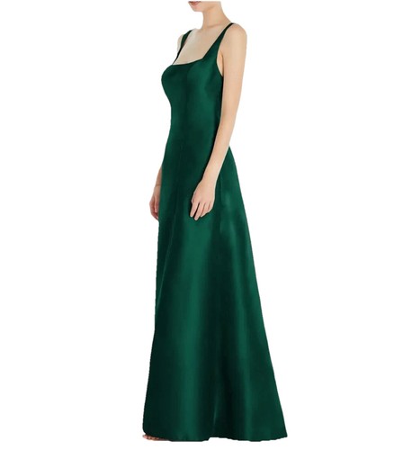 Alfred Sung Hunter Green Square Neck Satin A-Line Gown Size 2 NWOT - Picture 2 of 4
