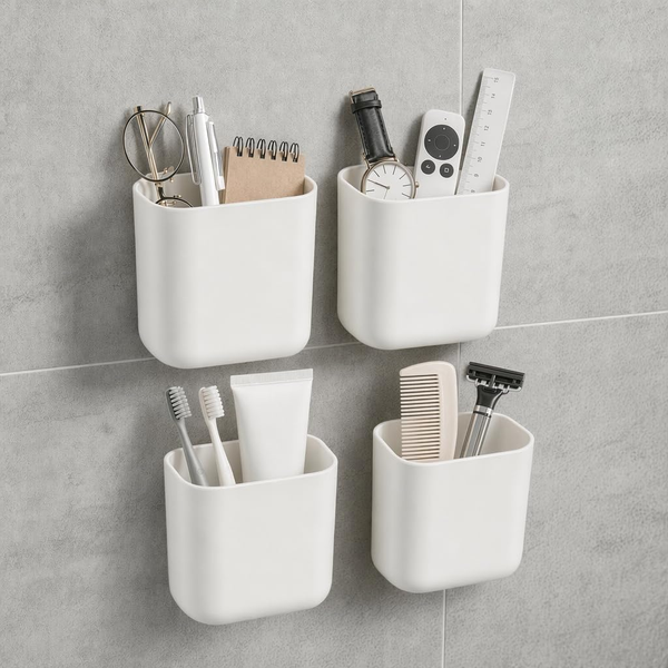 4 StüCk Zahnputzbecherhalter Ohne Bohren, ZahnbüRstenhalter Wand Weiß-image