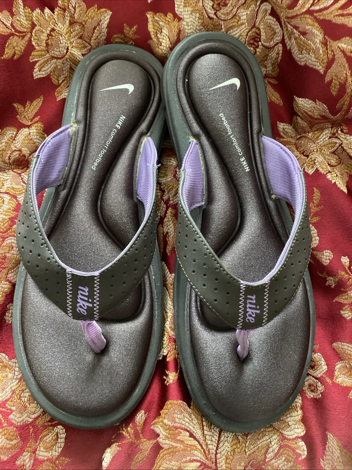 Nike sandalo donna comodo plantare taglia 11 marrone viola perizoma infradito