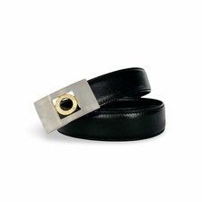 CELINE Women's Logo Buckle Leather Belt Black Made in Italy