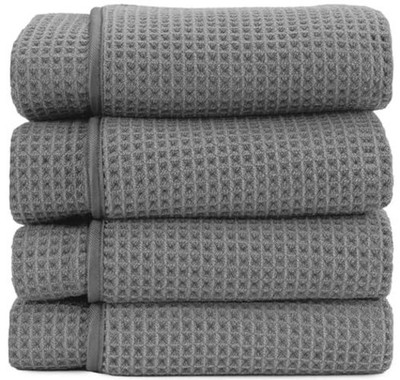  Aura Microfiber Waffle Bath Towels, 4 Pack, Quick-Dry, Ultra Absorbent, Grey