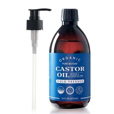 Castor Oil Organic Cold Pressed,100% Pure Hexane 16 Fl Oz (Pack of 1), Beige