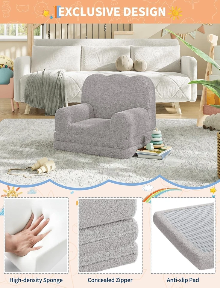 Cómodo sillón tapizado para niños 2 en 1 convertible sofá cama plegable Foto 4 de 4