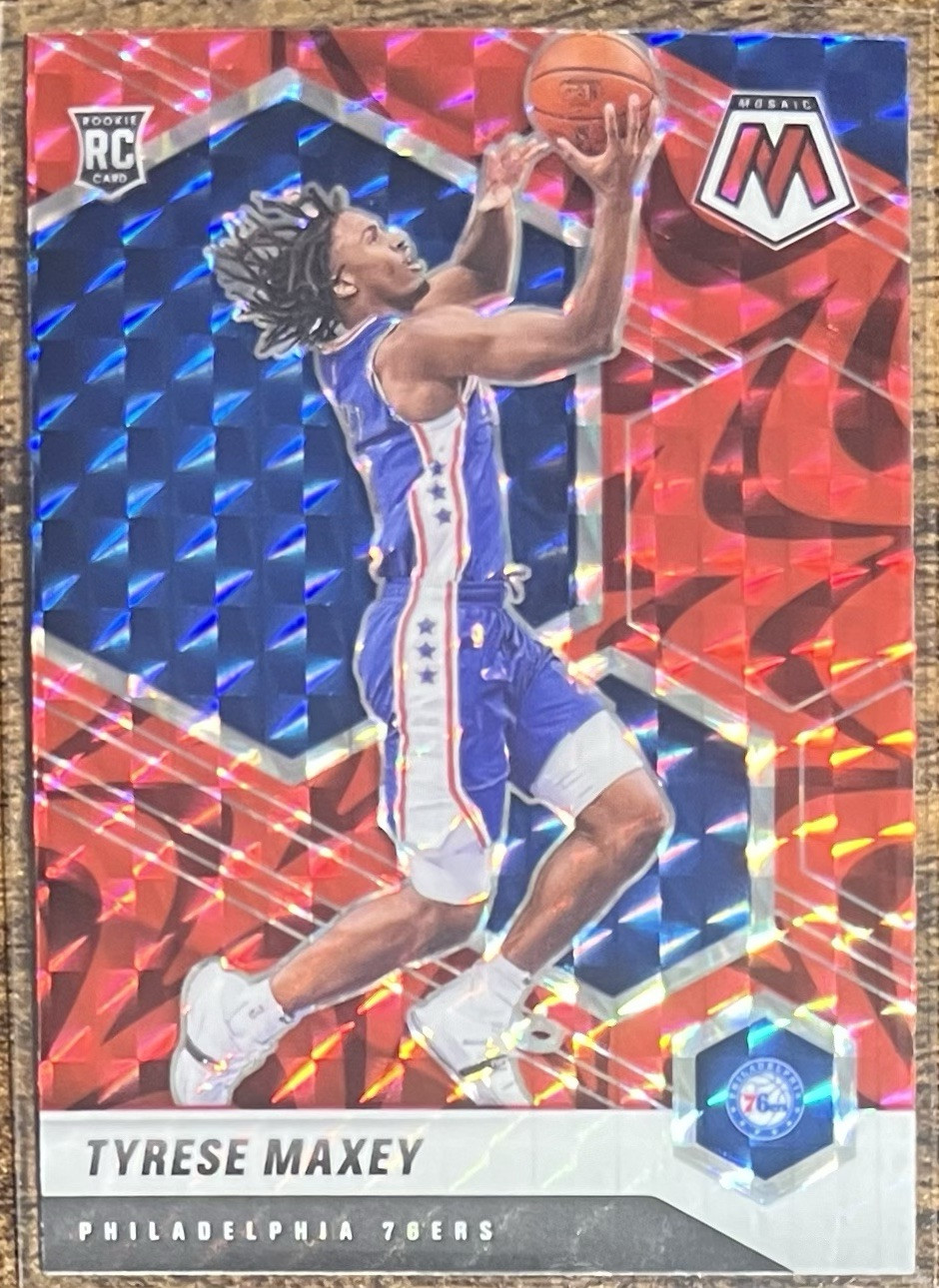 2020-21 Panini Mosaic Tyrese Maxey Rookie Mosaic Red #203 Philadelphia 76ers