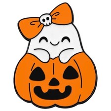 Cute Ghost in Pumpkin with Bow Halloween Enamel Pin