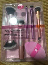 Real Techniques Big Blends Energy Brush + Dual-Sided Puff Kit NIB 6 Piece Kit