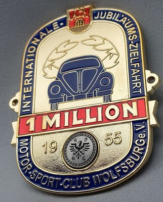 Plakette Badge 1 Million Käfer VW Wolfsburg Zielfahrt Stuttgart 1955 Volkswagen