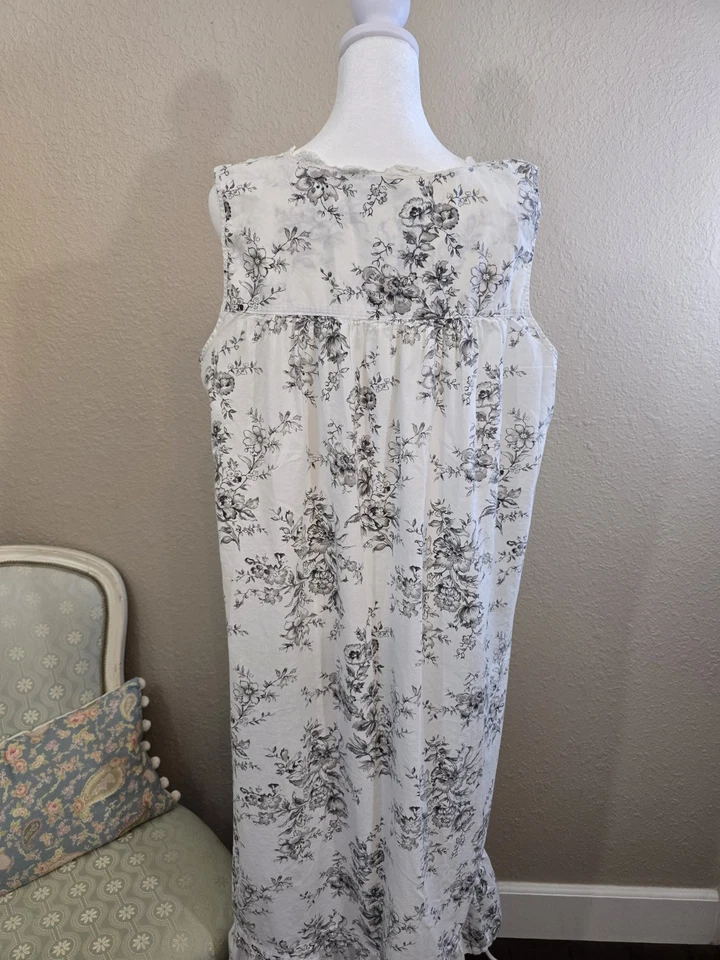 Camisón Eileen West para mujer grande blanco gris floral maxi cottagecore retro Foto 4 de 4