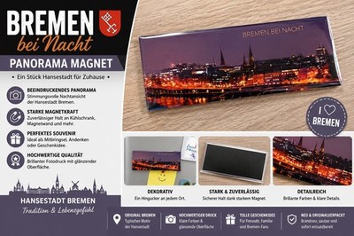 Bremen Magnet Kühlschrankmagnet Panorama Nachtansicht Souvenir Hansestadt