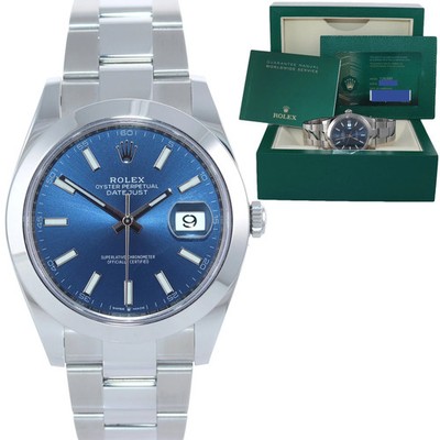 2024 NEW PAPERS Rolex DateJust 41 Steel 126300 Blue Stick Dial Oyster 41mm Watch