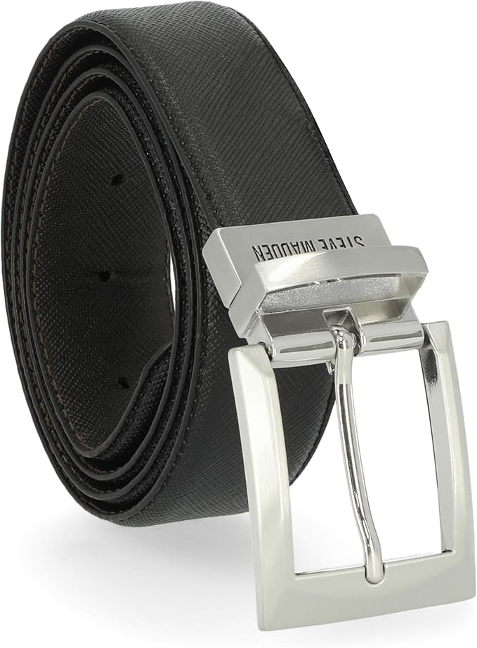 Steve Madden Mens Dress Casual Every Day Leather Belt-BLKBRN-M 2890₽
