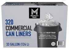 Member's Mark 33 Gallon Commercial Trash Bags 16 rolls of 20 bags 