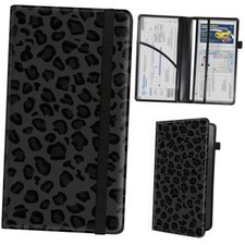 Car Registration and Insurance Holder with Elastic Strap, Black Leopard Print