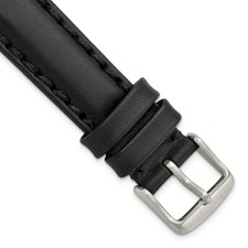 18mm 7.5" Black Oil Leather Silver-tone Buckle Watch Band