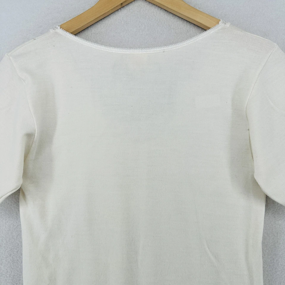 ANNIC Top Womens 5 V-Neck Baselayer Short Sleeve Thermal Cotton Wool Ivory - Image 4 of 4
