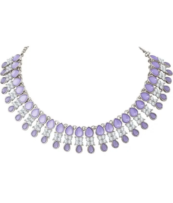 Gargantilla púrpura Kundan plateado indio boda y fiesta joyería collar conjunto Foto 3 de 4