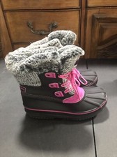 London Fog Faux Fur Lined Rubber Sweater Winter Boots Girls Sz 4 Bl/Pink bin41