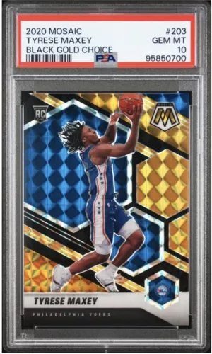 2020 Mosaic Tyrese Maxey BLACK GOLD CHOICE TRUE RC #/8 Philadelphia 76ers PSA 10