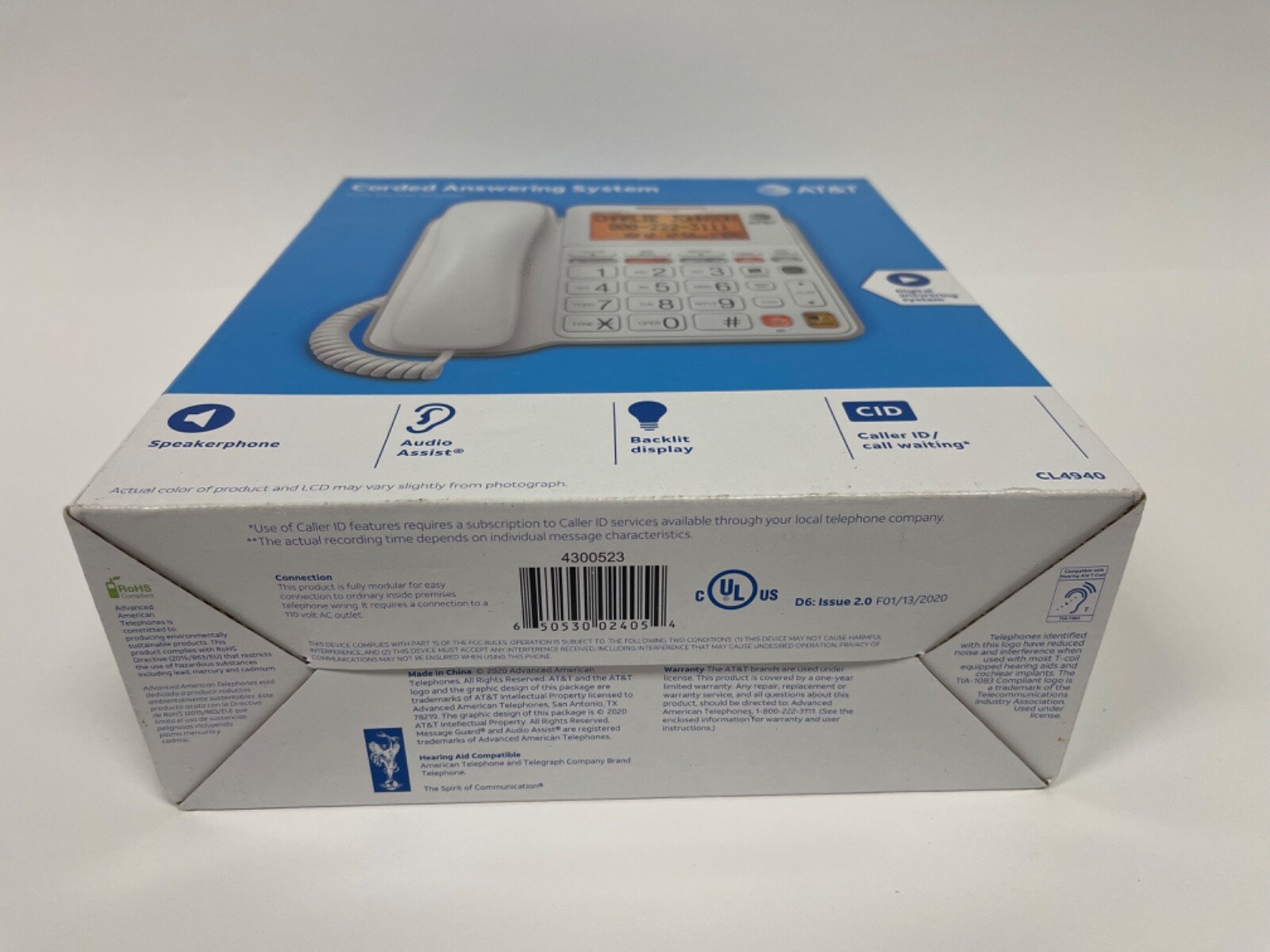 NEW AT&T CL4940 Single Line Corded Phone for Seniors w/Answering