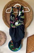 NWT CUPSHE One Piece Halter Deep V Neck Ruched Tummy Control Backless Swimsuit