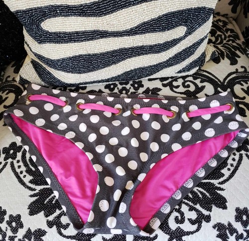 Vintage Betsey Johnson At The Hop Pink Silver Polka Dot Swimsuit Bikini Bottoms