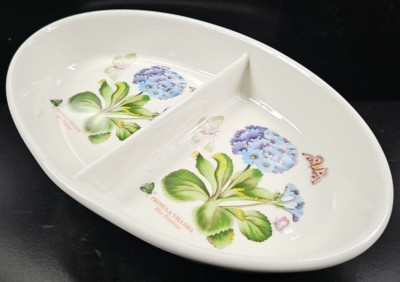 Portmeirion Botanic Garden Oval Divided Vegetable Bowl Blue Primrose England