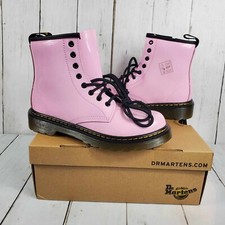 Dr. Martens Girls' Patent Leather High Top Lace Up Ankle Boots Pink Size 2 Youth