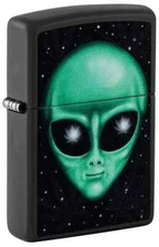 Zippo 46708, Alien Leaf Design-Black Light, Black Matte, NEW