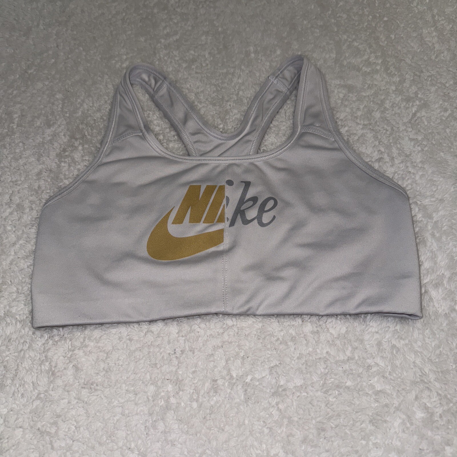 Nike Sports Bra Womens Medium White Swoosh Logo Dri-Fit Racerback Workout Active-image