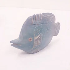 Hand Carved Wood Painted blue Fish Figurine Art APM CO Limited Bangkok 6" Decor