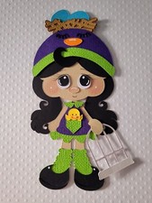 Birdie Girl Black Hair Purple/Green. Scrapbook, Card Making Paper Piecing