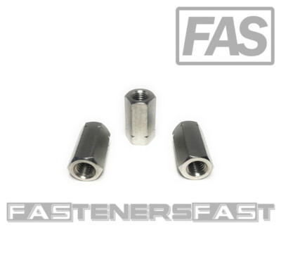 (2) M12-1.75 Stainless Steel DIN6334 Metric Hex Coupling Nuts (36mm Long) A2-70