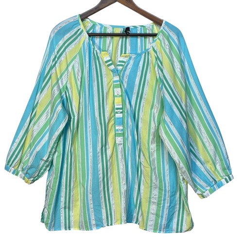 Top Talbots Mujer Sunny Rayas Popover Talla 2X Multicolor Metálico Manga 3/4