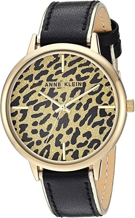 Reloj Anne Klein de cuero negro con estampado animal F2231 Foto 2 de 4