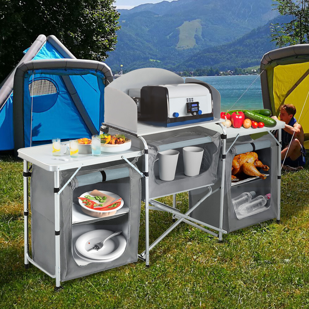 Folding Camping Kitchen Portable Cooking Table Windshield Picnic