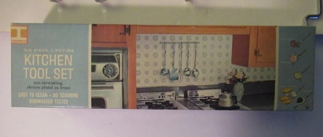 IRVIN WARE 7 pc set of Chrome Kitchen Utensils Hook Back for Wall Bar-NEW-VTG - Image 3 of 4