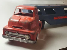 Dunwell Toy Auto Transport Co. Car Hauler Ramp Truck Carrier Pressed Steel