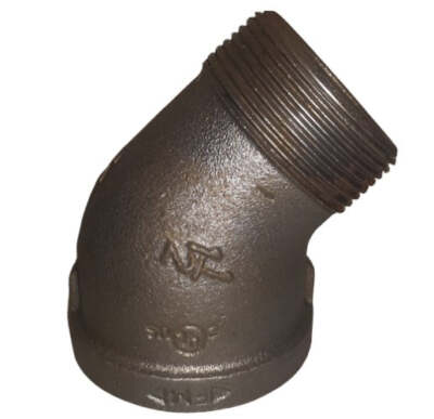 Schwarz Temperguss 45° Stecker/Buchse Ellenbogen BSPT