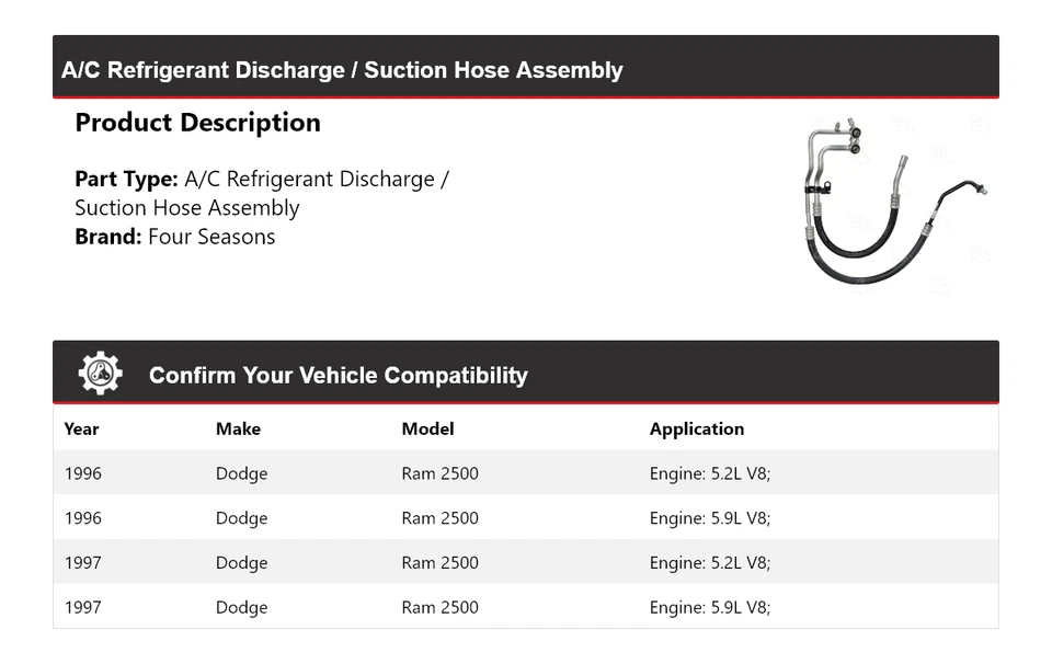 Conjunto de manguera de línea de succión de descarga para Dodge Ram 2500 1996-97 4 estaciones Foto 2 de 4