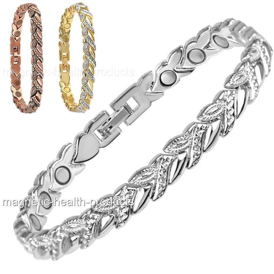 LADIES MAGNETIC HEALING BRACELET SILVER GOLD COPPER BANGLE ARTHRITIS PAIN RELIEF