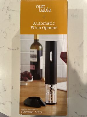 NEW IN BOX Our Table  Automatic Wine Opener Black Stand/Foil Cutter
